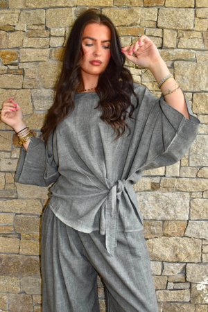 Lindin Linen Blend Kimono Top Washed Charcoal